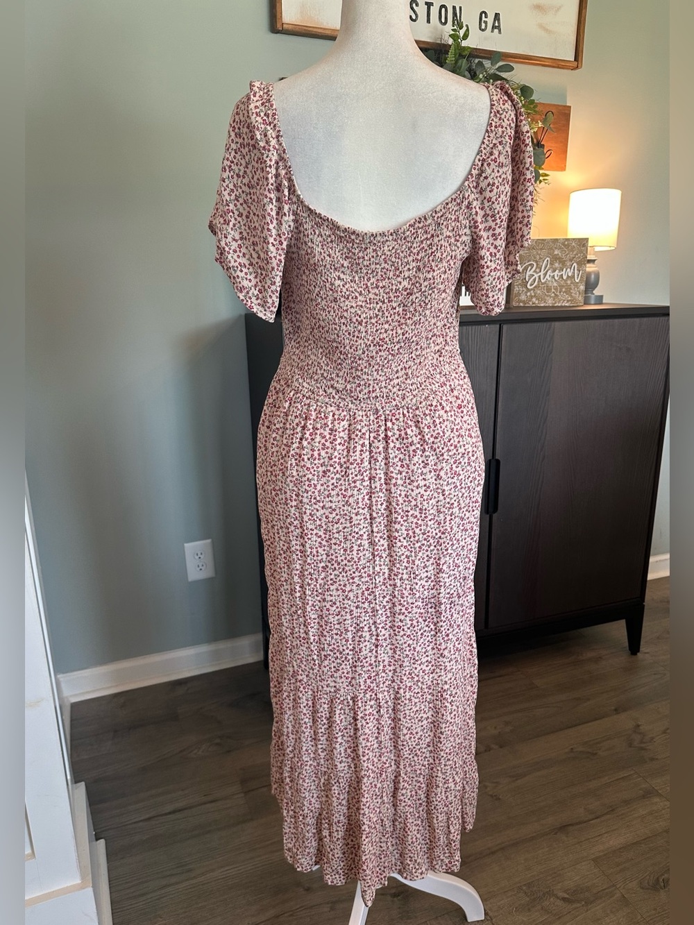 XL rewind pink cream ditsy floral peasant bodice maxi dress corset hippie y2k - Picture 6 of 7